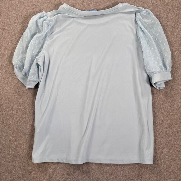 CeCe Swiss Dot Short Sleeve Crew Neck Blouse Women's Medium Blue - Picture 7 of 7